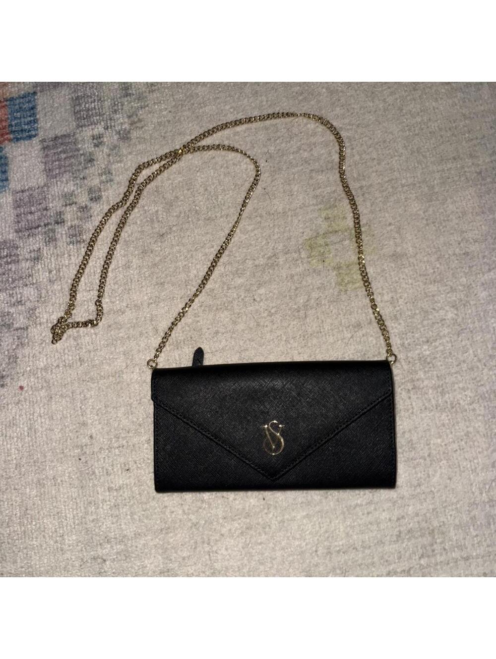 Victoria's Secret saffiano leather crossbody bag with a gold chain strap